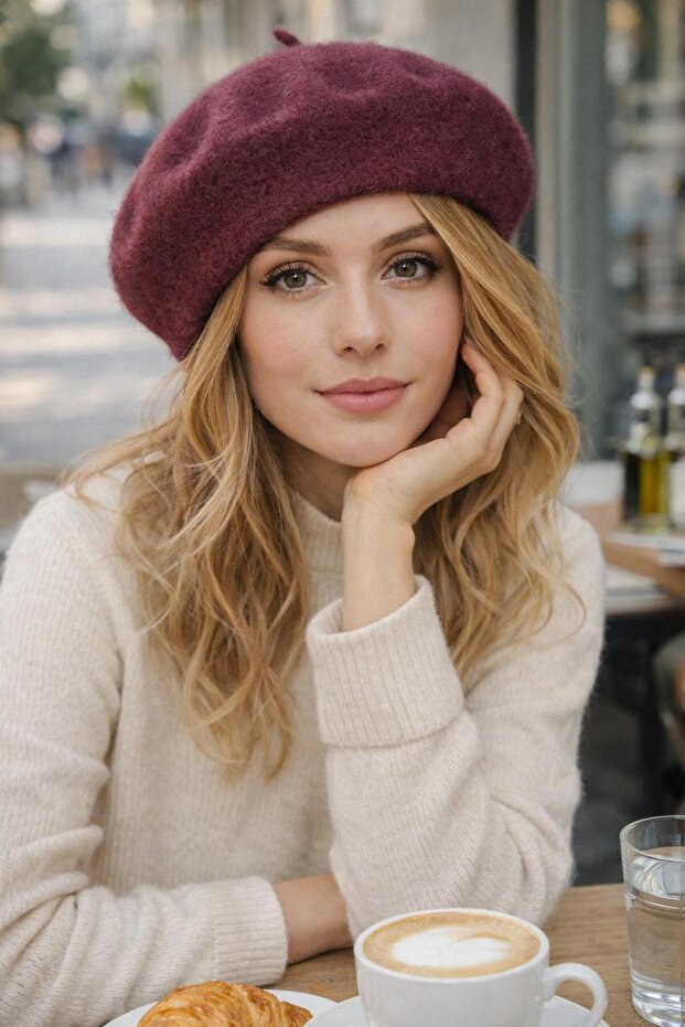Burgundy Color New Yumoş Painter's Beret, Painter's Beret, Valentine's Day Gift