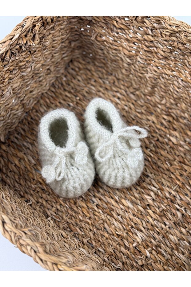 Simli örme bebek patiği / inci beyazı - 3