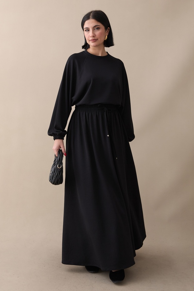 Basic Biyeli Etekli Modal Takım Siyah - 5