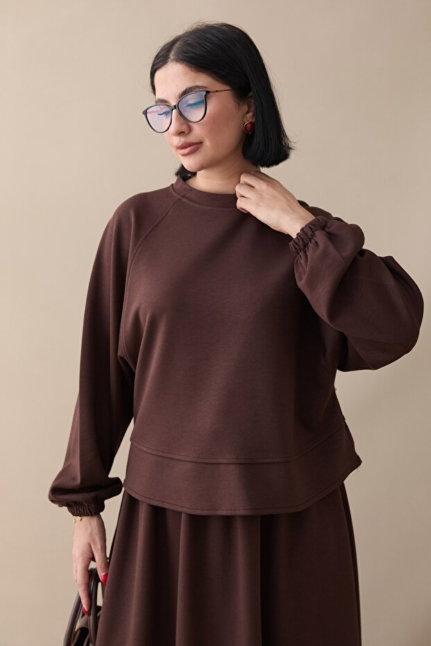 Basic Biyeli Etekli Modal Takım Acı Kahve - 2