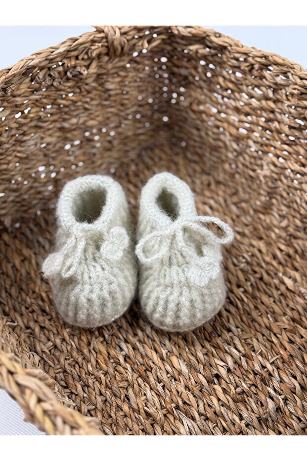 Simli örme bebek patiği / inci beyazı - 1