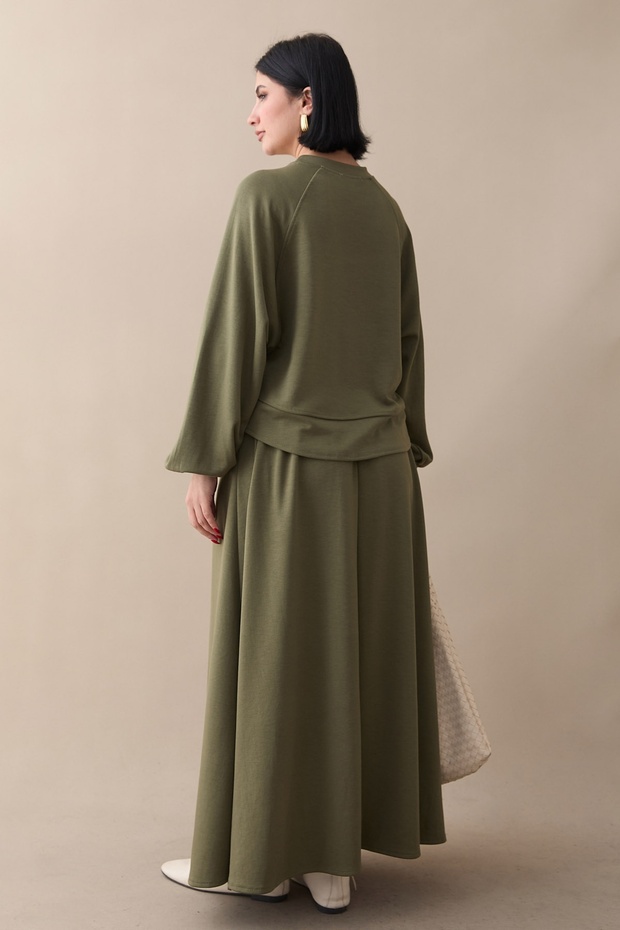 Basic Biyeli Etekli Modal Takım Haki - 4