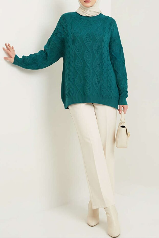 Embossed Patterned Knitwear Tunic Sweater