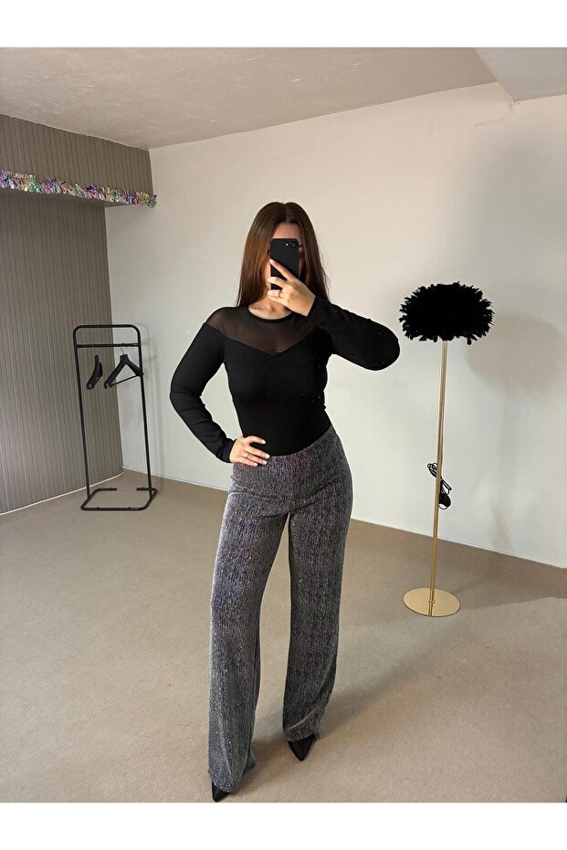 Taşlı Simli Pantolon - 2