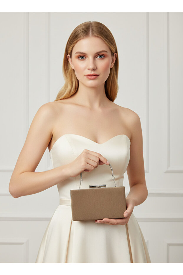 Khaki Luxury Suede Chain Handle Women Evening Bag Wedding Engagement Graduation