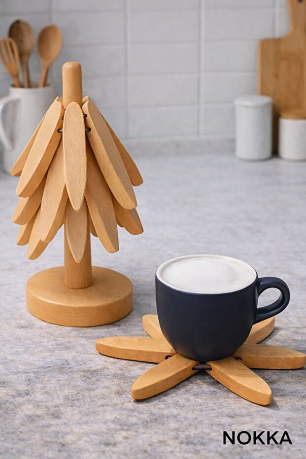 Bamboo Folding Trivet Set, 4 Pieces Heat Resistant Trivets and Stand