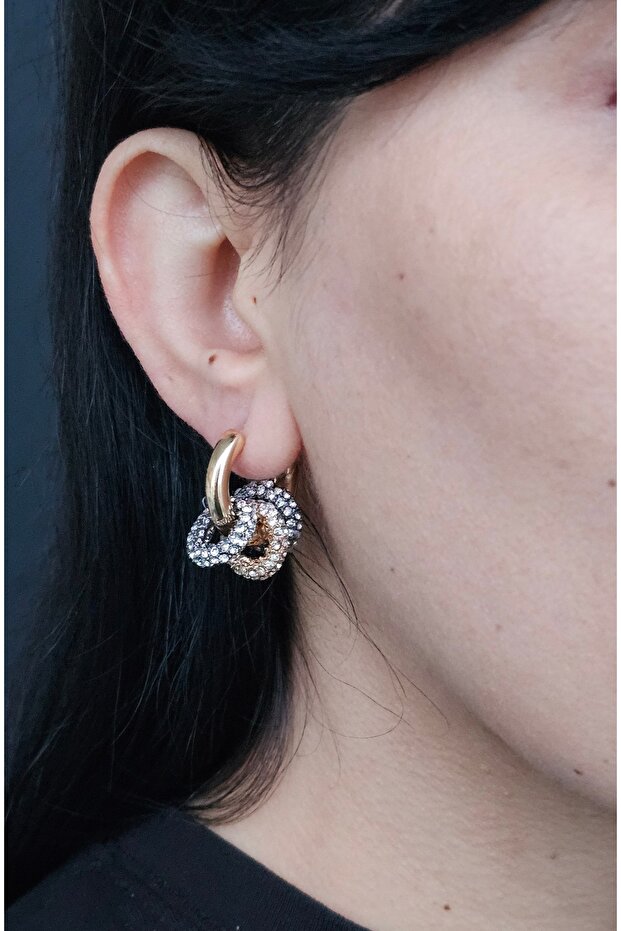 Zra Model Zircon Stone Gold Hoop Earrings for Women