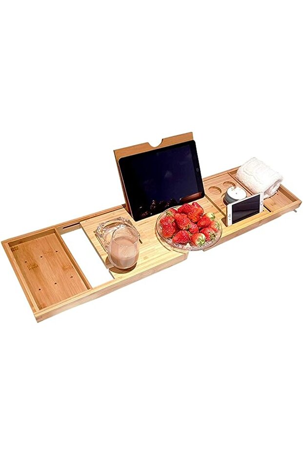 Caddy Tray, Bamboo Spa Bathtub Caddy Organizer Book Tablet Holder Reading Rack Nonslip Botto