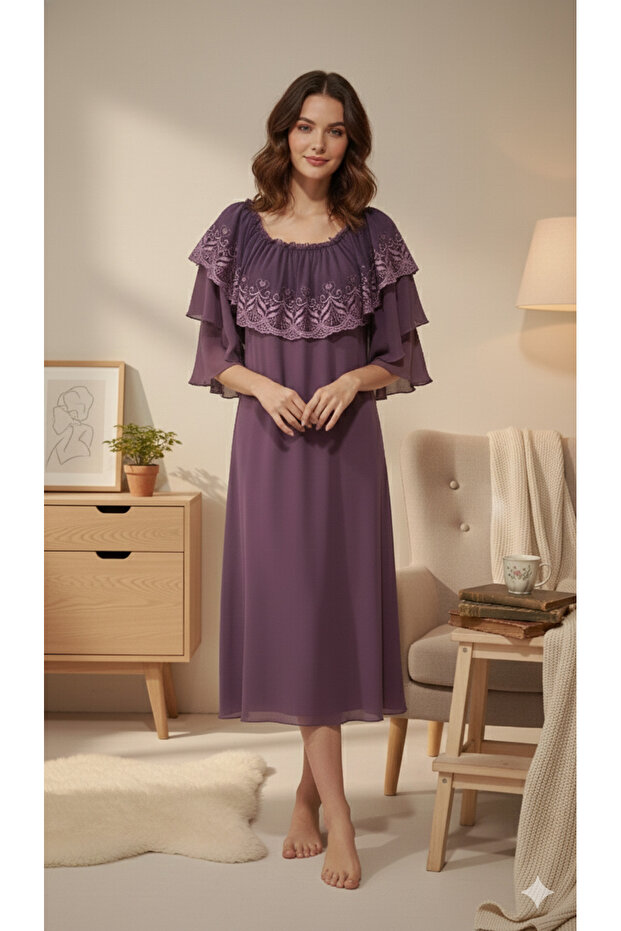 Premium Floral Lace Detailing Short Night Dress