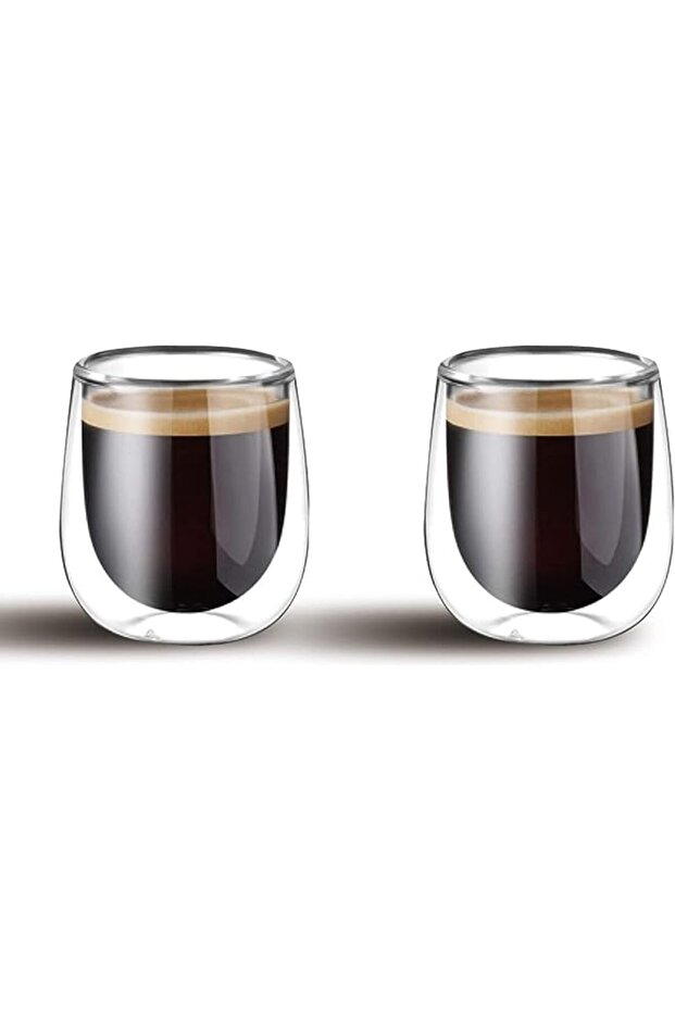 Double Walled Glass Coffee Cups 2-Piece Set, 80 Ml Capacity