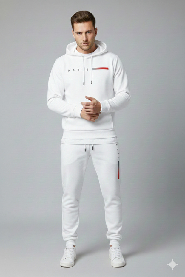 Three Thread Hooded Inside Cotton Paris B Printed O Oversized Tracksuit Set