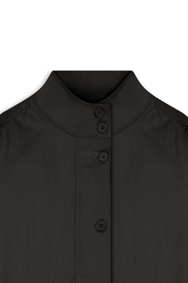 Mock Neck Drawstring Canvas Jacket Black - 3