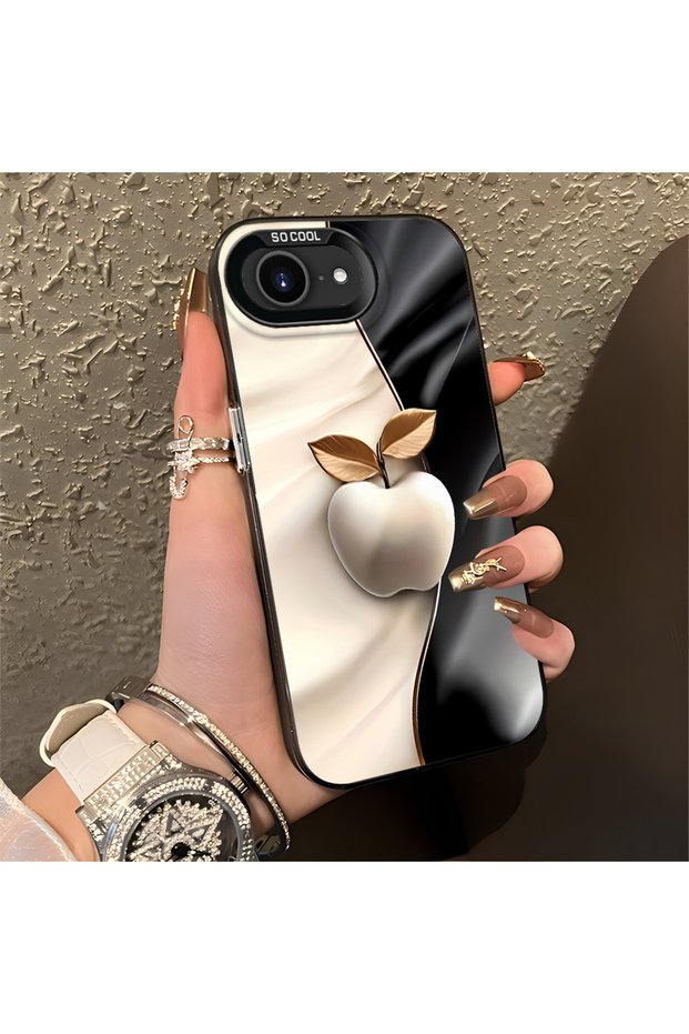 iPhone 17E Compatible Silicone Edge Hard Back Anti-Fall Phone Case with Apple Pattern
