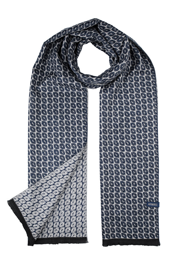 Lacivert-Bej Desenli Atkı - 2