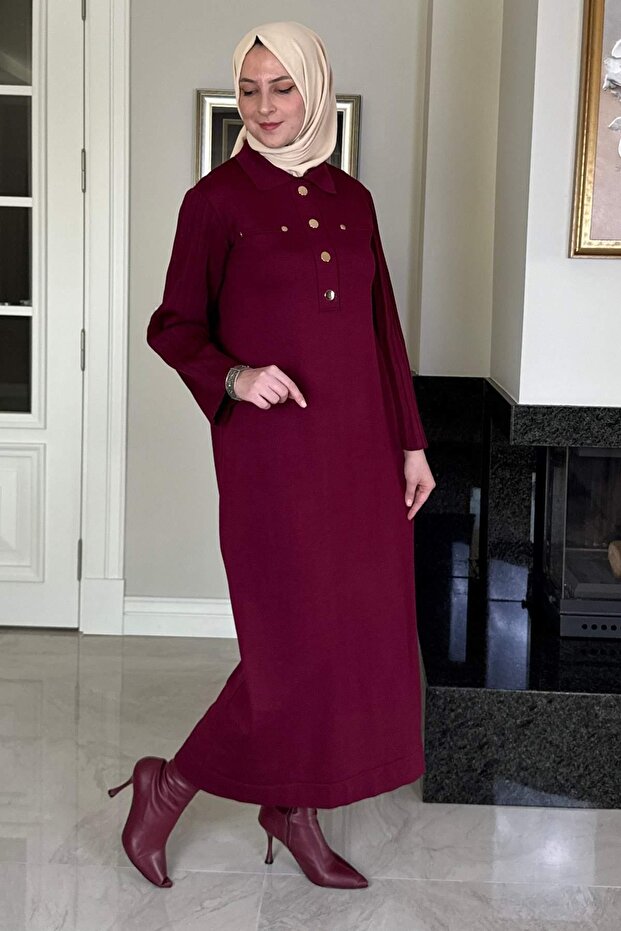 Beste Triko Elbise Bordo - 4