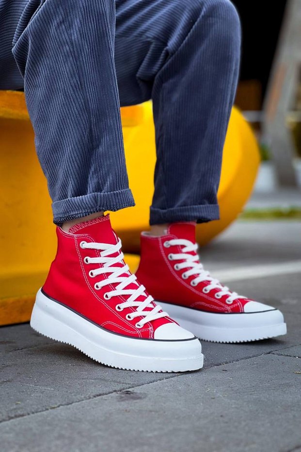 Kb-Cx3 Men's Casual Lace-Up Linen Long Sports Sneaker Shoes Kbt - Red