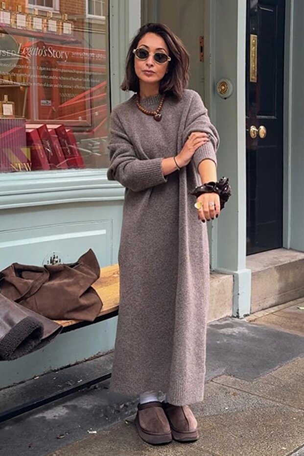 Vizon Bisiklet Yaka Basic Triko Kadın Elbise MG2611 - 6