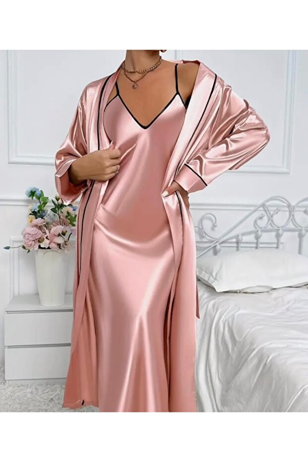 Satin Long Nightgown Robe Set