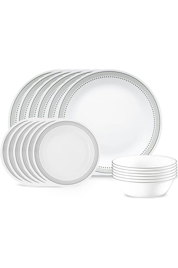 18-Piece Chip Resistant Classic Collection Dinnerware Set, Mystic Grey, Service for 6