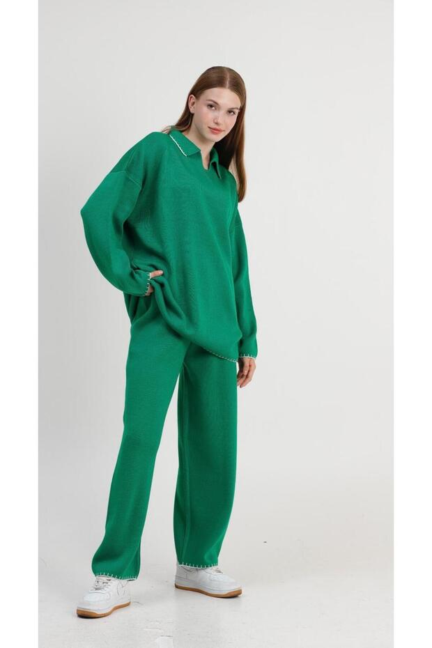 Knitwear Shirt Collar Casual Set