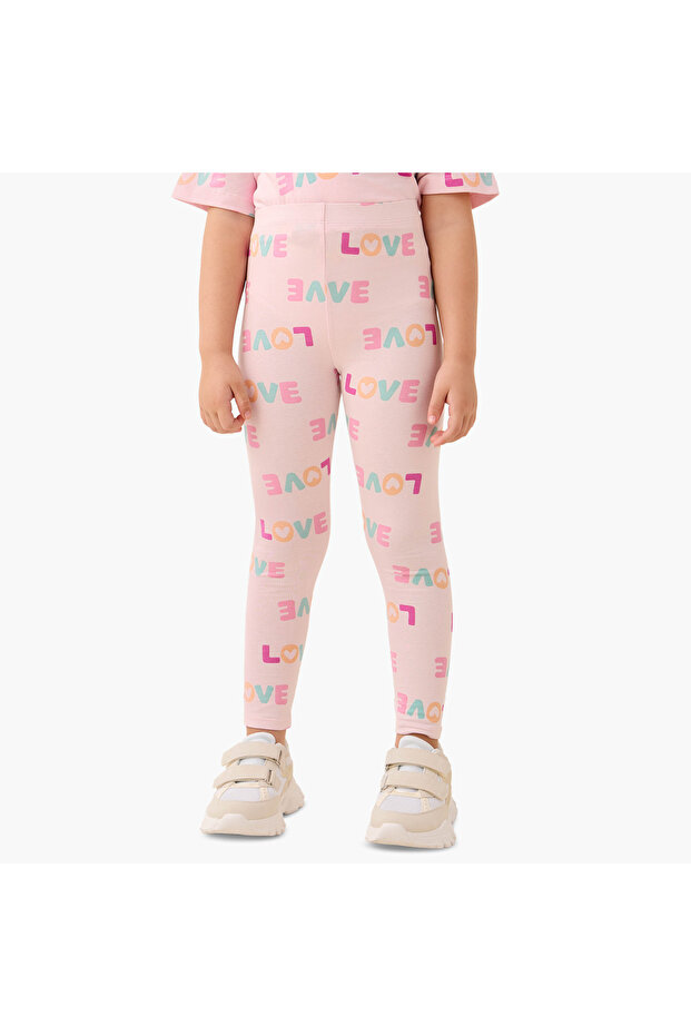 All-Over Typographic Print Leggings with Elasticated Waistband