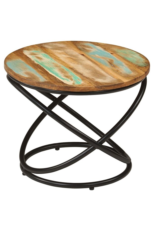 Coffee Table Ø50x40 cm Solid Wood Reclaimed and Steel