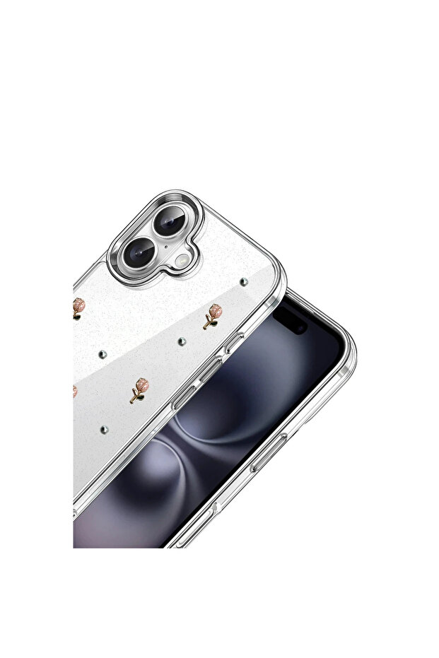 غطاء شفاف لهاتف آيفون 16 بلس مع نقش بارز ونمط لامع على شكل فيونكة - 2