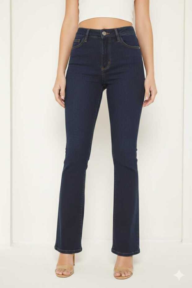 Spanish Pants F Flare Jeans Women's Navy Blue High Waist Trousers