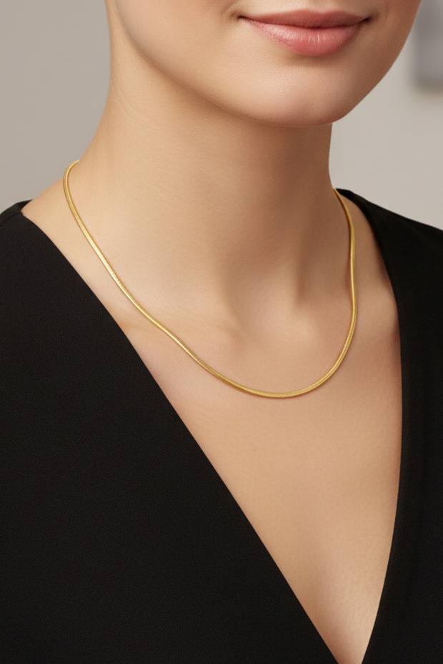 Steel 1 mm Gold Color Flat Snake Necklace - Standard 55 cm | Non-Tarnishing, Unisex, 2 Years Warranty