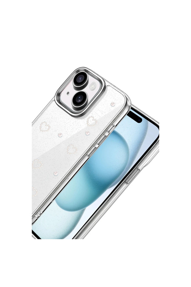 Apple iPhone 15 Plus Case Transparent with Embossed Shiny Pattern Bow Cover - 2