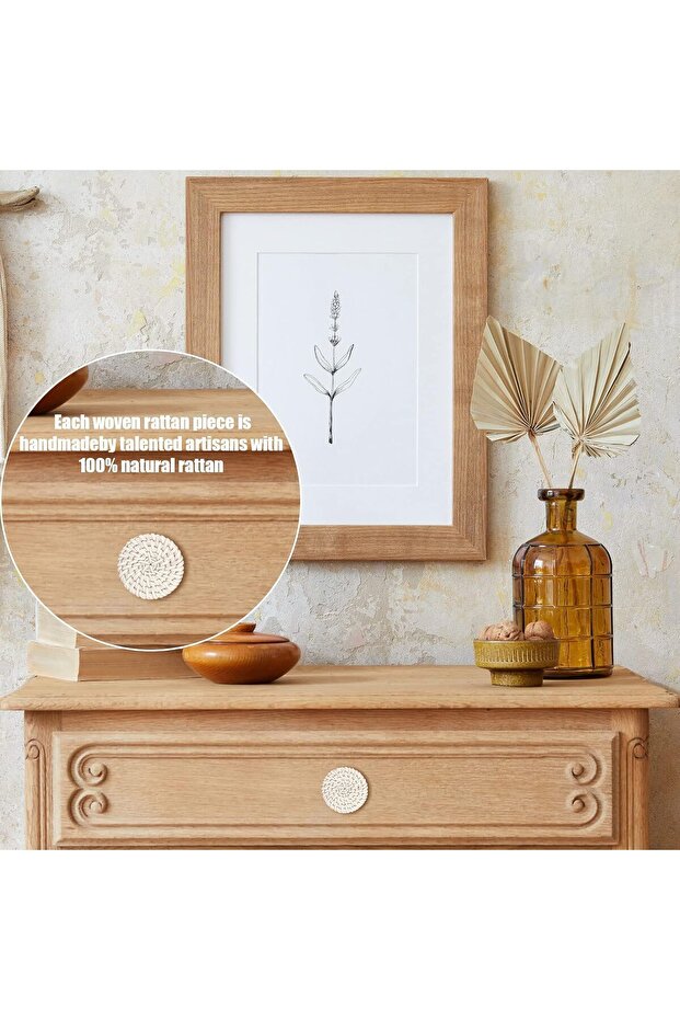 Wooden Drawer Knobs, Rattan Dresser Knobs - 3