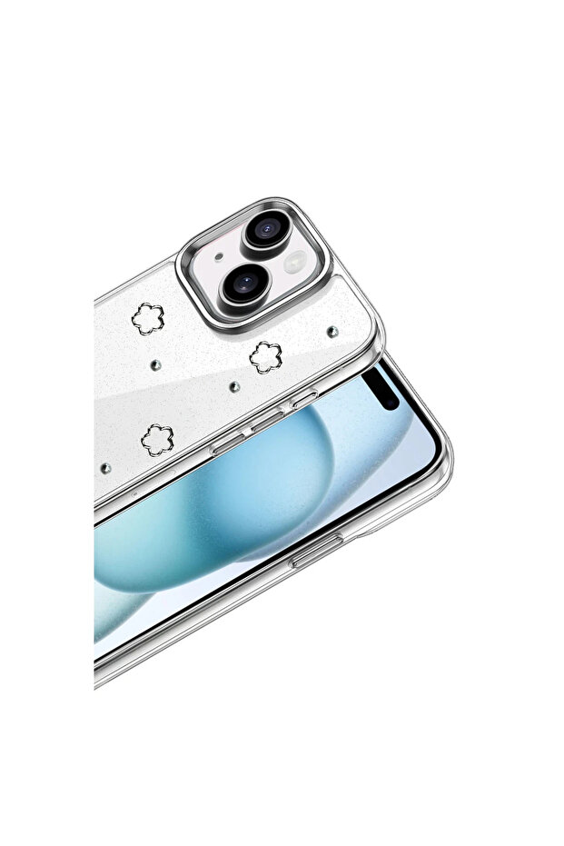 غطاء شفاف لهاتف آيفون 15 بلس مع نقش بارز ونمط لامع على شكل فيونكة - 2