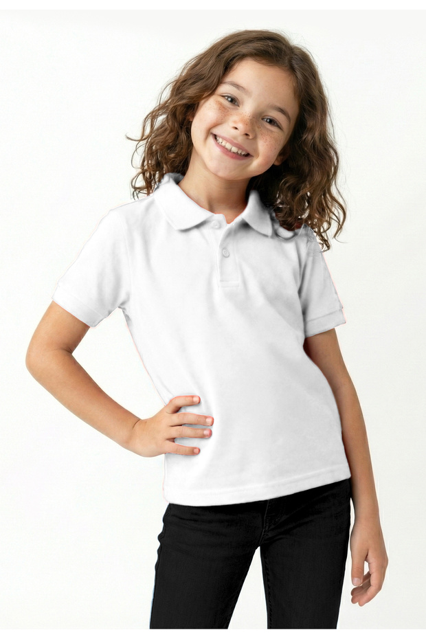Children's Polo Neck School T-Shirt Polo Fabric School Clothing - White