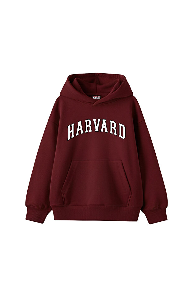 Harvard V2 Printed Oversized Unisex Claret Red Hoodie