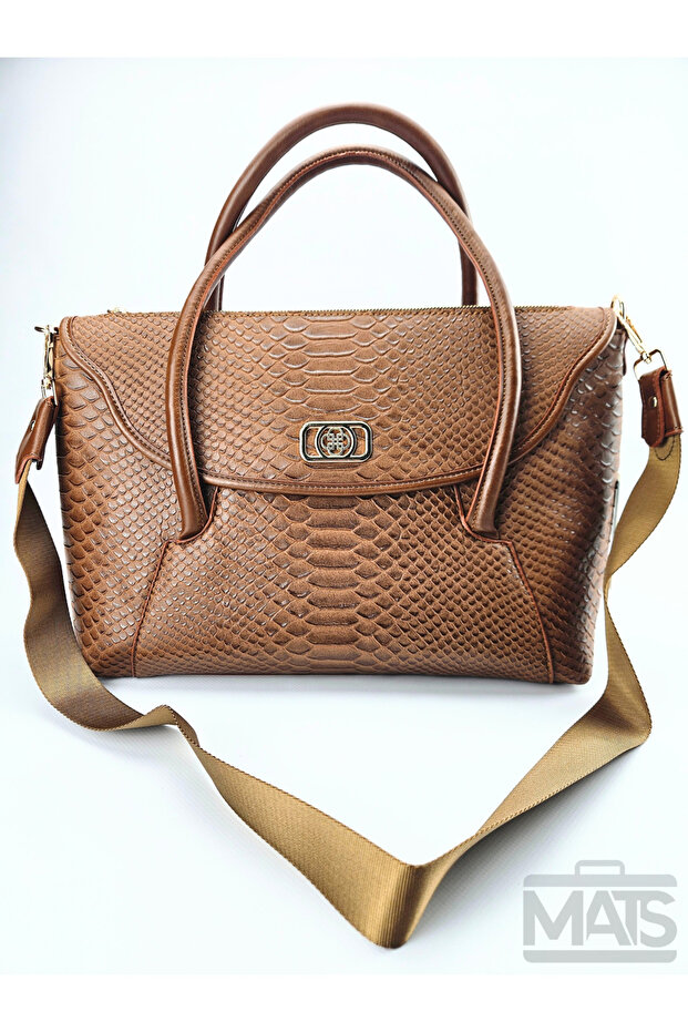 Tan Crocodile Patterned Large Hand and Shoulder Bag