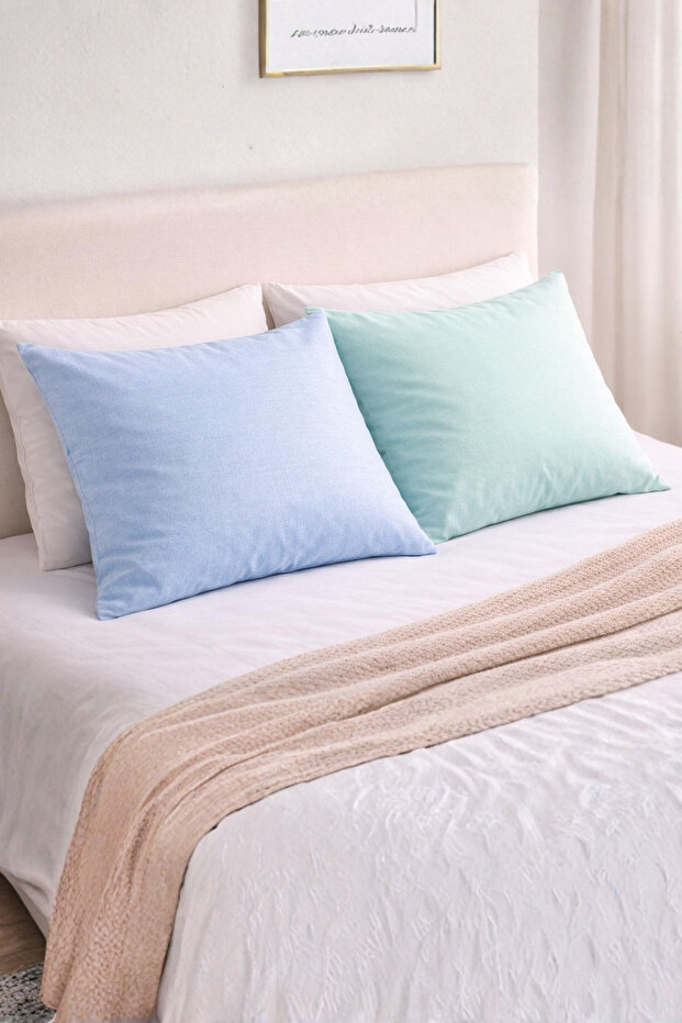 2 Pillowcases 50X70 cm Colorful Cover Blue-Mint