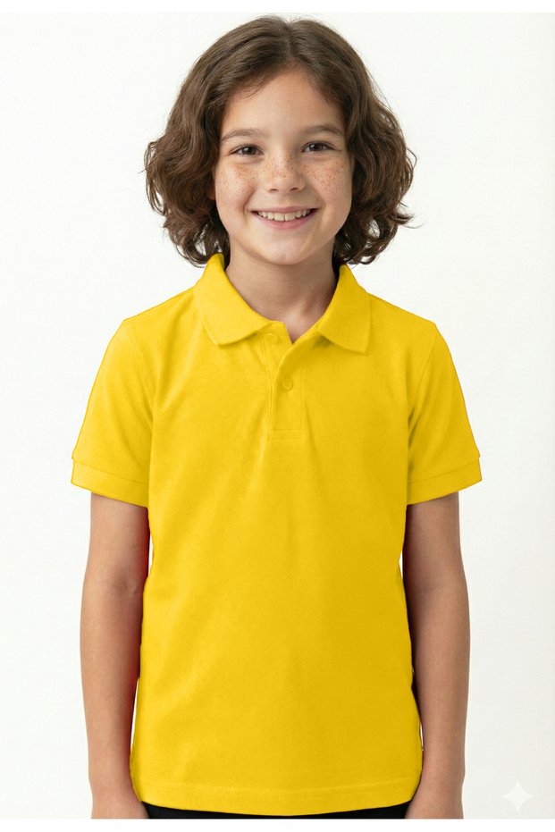 Children's Polo Neck School T-Shirt Polo Fabric School Clothing - Yellow