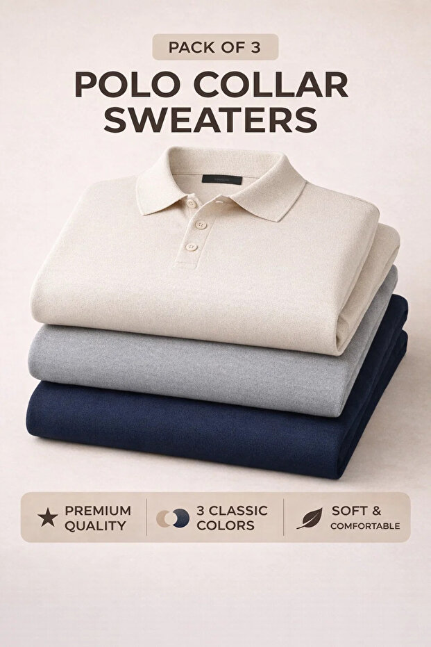 Men's Winter Polo Collar 3-Piece Knit Sweater