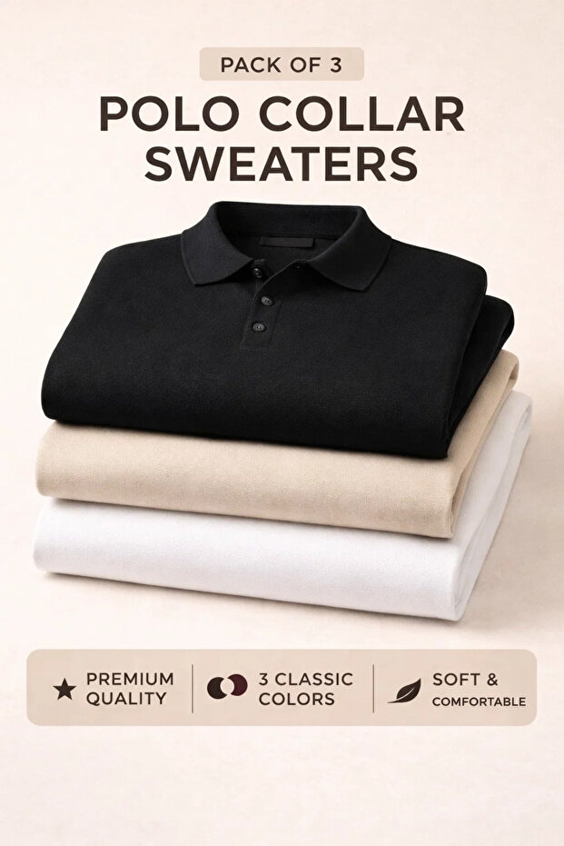 Men's Winter Polo Collar 3-Piece Knit Sweater