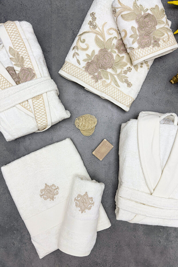 Flora Bambu Dantelli Aile Bornoz Seti - 8