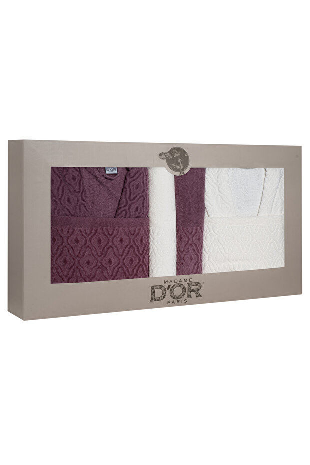 Hira 6 Piece Family Bathrobe Set - 100% Cotton, Luxury, Jacquard Bathrobe Set, Gift, Dowry - 6