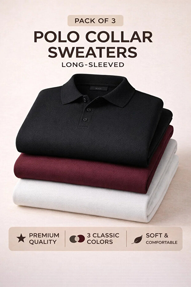 Men's Winter Polo Collar 3-Piece Knit Sweater