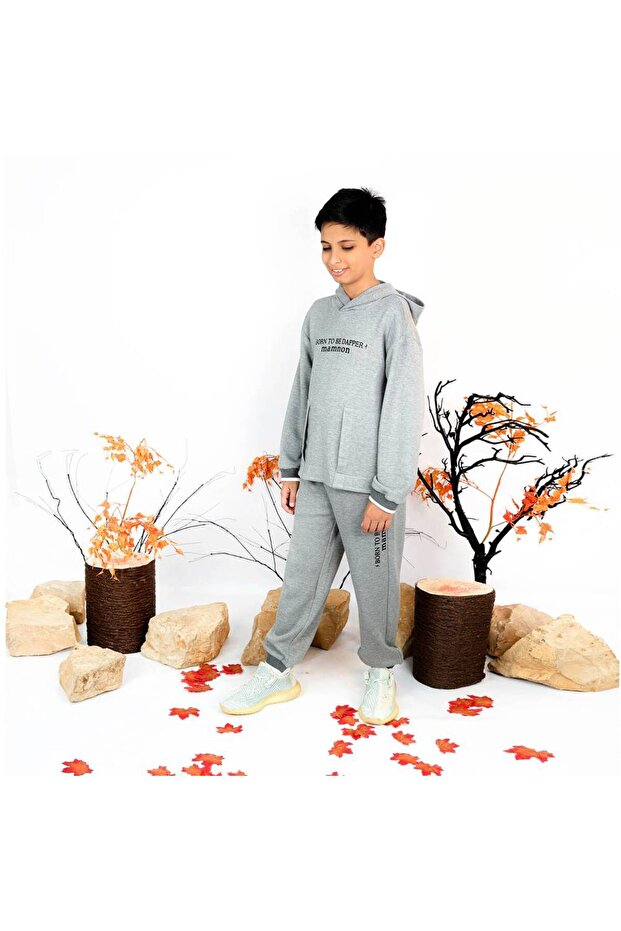 طقم قطعتين رمادي بقبعة - 2