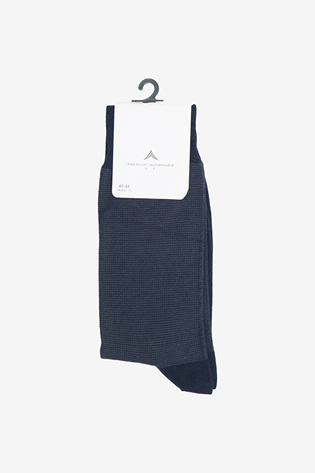 Men's Navy Blue Patterned Single Socks - 1