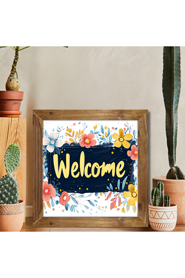 One-Piece Real Wood Framed Decorative Painting Square Welcome