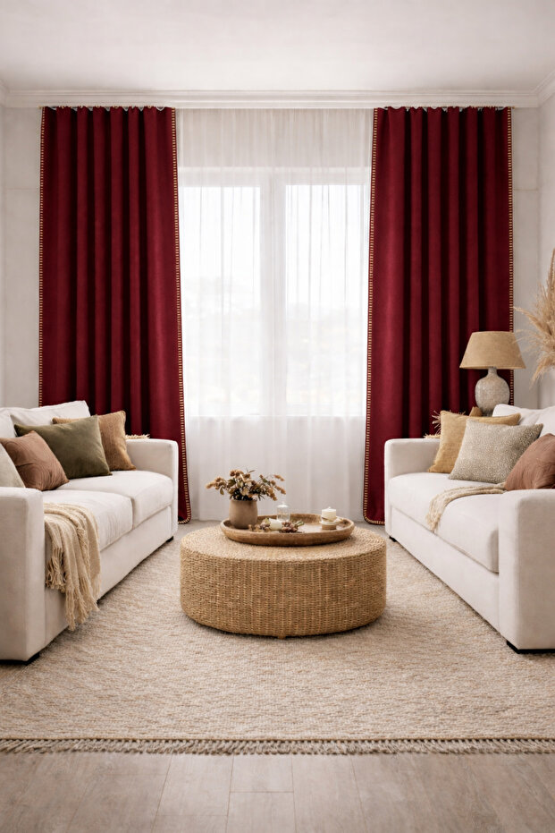 Shepherd Stitch Decorative Fleece Curtain – Special Design for Bohemian & Modern Living Rooms *No Pleats - Single Panel