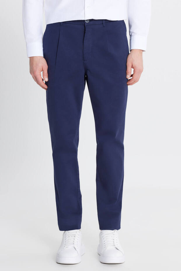 Men's Navy Blue Cotton Slim Fit Slim Fit Side Pocket Casual Stretchable Trousers