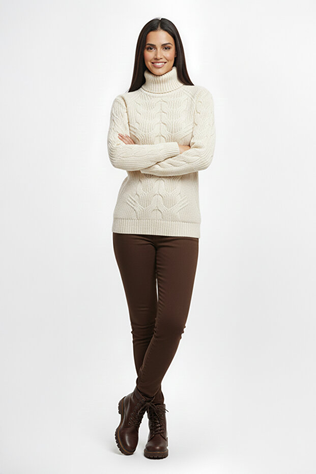 Kadın Balıkçı Yaka Kalın Kazak - 2