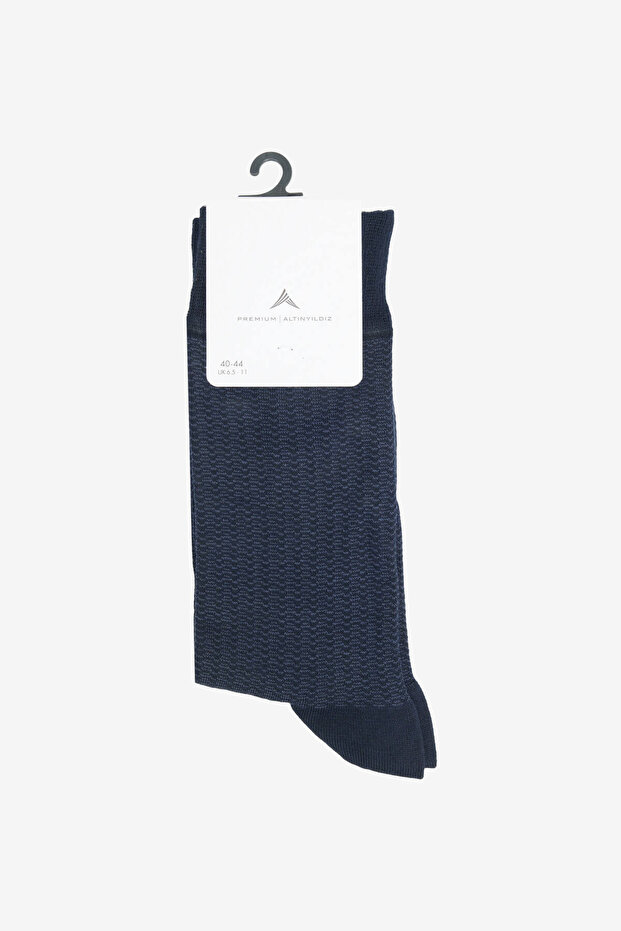 Men's Navy Blue Patterned Single Socks - 1
