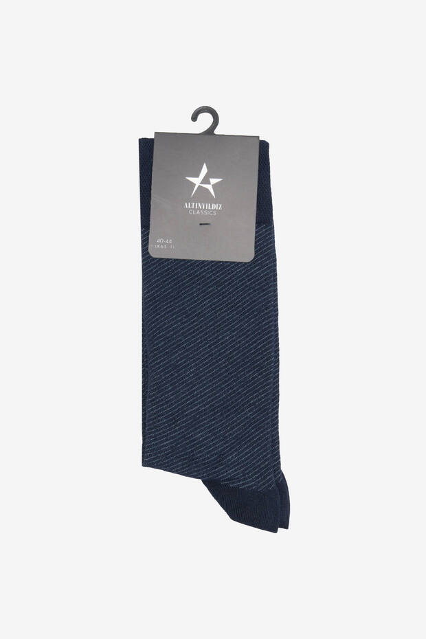 Men's Navy Blue Patterned Single Socks - 1